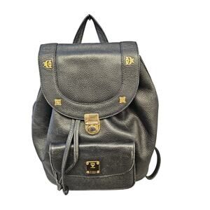 MCM Black Pebbled Leather Mini Backpack Gold Hardware Drawstring
